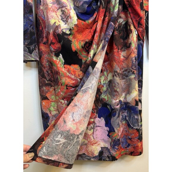 ADRIANNA PAPELL Knot Front Faux Wrap Floral Sheath Dress 12 Long Sleeve Jersey - Picture 8 of 16